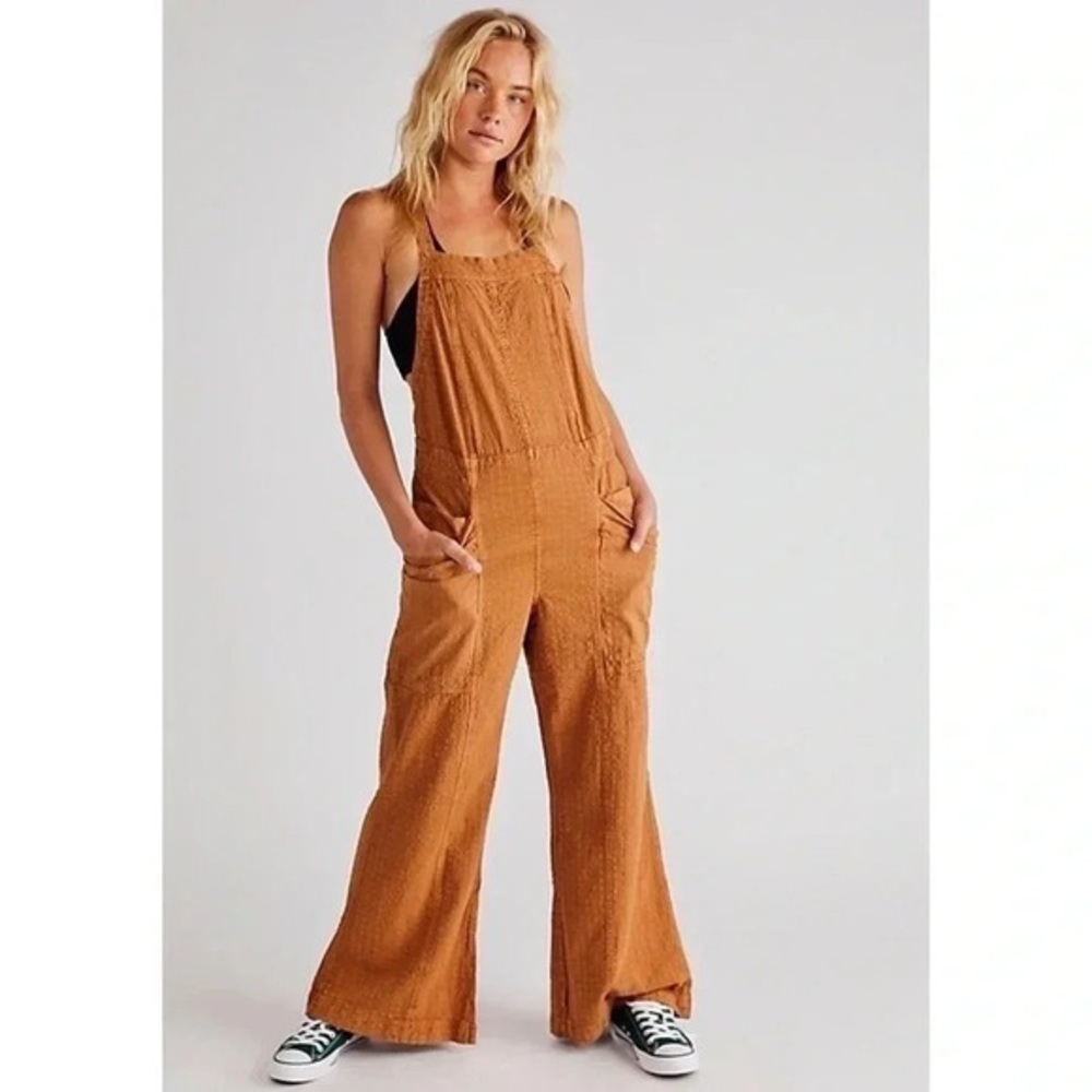 Free People Rust Brown Wide-Leg Overalls